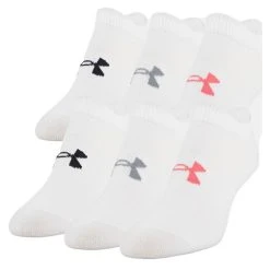 Under Armour Ladies Essential No Show Low Socks 6 Pairs White (100)