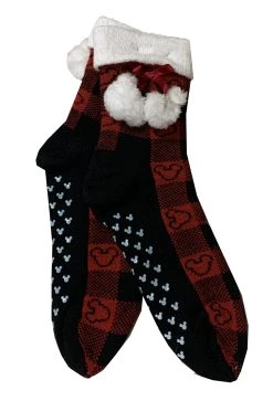 Disney Holiday Socks For Adults - Mickey Mouse Icons With Pom Poms